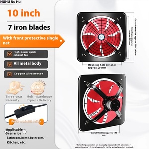 Ventilateur d'extraction rouge <span class=keywords><strong>de</strong></span> 10 pouces avec persiennes, puissant <span class=keywords><strong>extracteur</strong></span> d'air pour <span class=keywords><strong>salle</strong></span> <span class=keywords><strong>de</strong></span> <span class=keywords><strong>bain</strong></span> et cuisine, hotte aspirante domestique - Product Image 1
