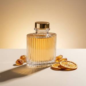 Luxury Flat Ribbed Glass <b>Reed</b> <b>Diffuser</b> Set <b>For</b> Modern Home Decor Wholesale Private Label Premium Metallic Cap Gifting Set - Product Image 1