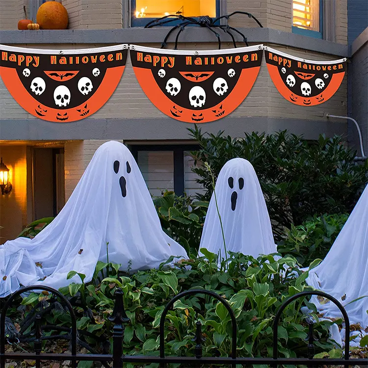 Ярдовый флаг в виде тыквы на Хэллоуин, привидение на Хэллоуин, подвесной флаг-флаг на Хэллоуин, плиссированный веерный баннер на Хэллоуин