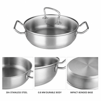 Poêle à frire double poignée en acier inoxydable 304 de 2 QT avec couvercle en verre, plat de service couvert de 20 cm, compatible induction, vente en gros