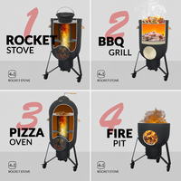 SEB Four à fusée 4-en-1, barbecue, fumoir, four à pizza et brasero d'extérieur, à charbon et bois, avec roues