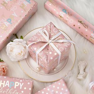 กระดาษห่อของขวัญลายตัวอักษรสุขสันต์วันเกิดแบบสองด้าน สีดำ ชมพู แดง และทอง - Product Image 4
