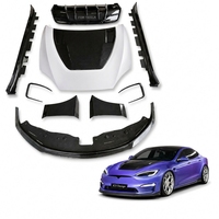 Pour Tesla Model S 2024 et versions ultérieures, Kit carrosserie complet en fibre de carbone sèche style V : Lame avant, Diffuseur arrière, Canards de pare-chocs, Aileron arrière, Capot