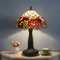 Lampe de table en verre teinté LongHuiJing de 12 pouces, abat-jour rose, base en alliage de zinc, E26 E27 110-220V, lampe de lecture vintage