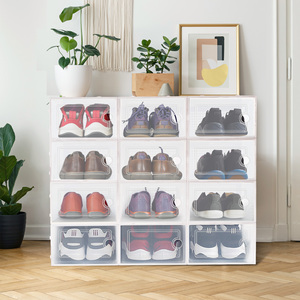 12 Pack Clear <b>Plastic</b> Shoe Storage <b>Boxes</b> Stackable Shoe Organizer with Lids for Closet & Entryway - Product Image 1