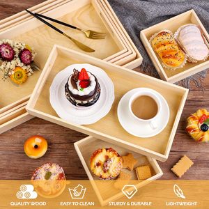 Plateaux de service en bois imbriqués, forme rectangulaire, avec poignées, pour cuisine, fêtes, dîners et collations - Product Image 4