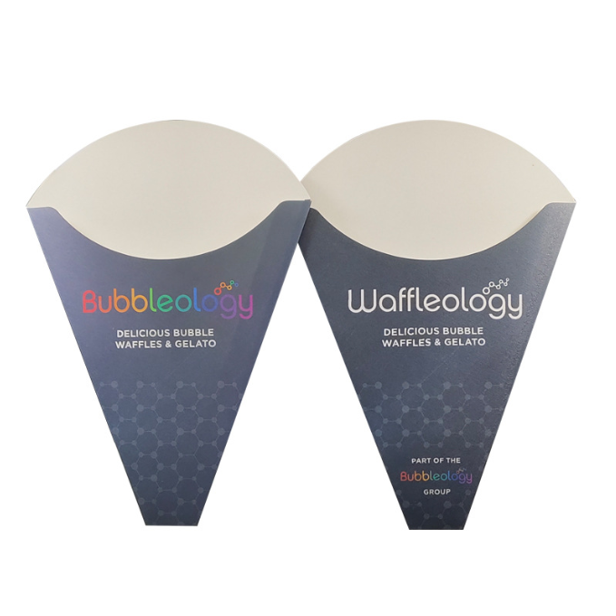Disposable Hot Food Grade Paperboard Triangle Ice Cream Packaging Pizza Packing Kraft Paper Crepe Cone Egg Bubble Waffle Holder