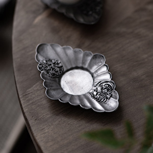 Posavasos de Estaño Huajin, Forma Irregular, Hecho a Mano, Martillado, Antideslizante, Accesorio para la Ceremonia del Té, para Uso en la Hora del Té - Product Image 3
