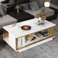 Table basse moderne minimaliste avec structure en acier inoxydable, design empilable, bois MDF décoratif, convient au salon et à la chambre à coucher