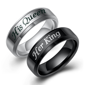 Anillos de Pareja Rey y Reina, Acero Inoxidable, Negro y Plateado, Juego de Joyería de Boda Unisex - Product Image 1