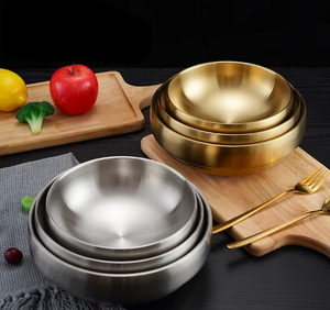 Gouden RVS kom met dubbele wand, stapelbaar, geborstelde afwerking, keukenkom voor instant noodles, salade, rijst, milieuvriendelijk, aangepast logo - Product Image 1