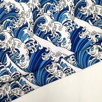 Entoilage en satin imprimé numérique de vagues bleues de style rétro YH8-4053 100% polyester pour les vêtements des filles prêts à expédier