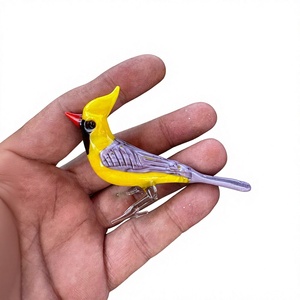 Tiny Glass World Handmade Glass Bird Figurine Yellow Purple <b>Red</b> Beak Murano Blown Tabletop <b>Vase</b> Contemporary Art Accessory - Product Image 1