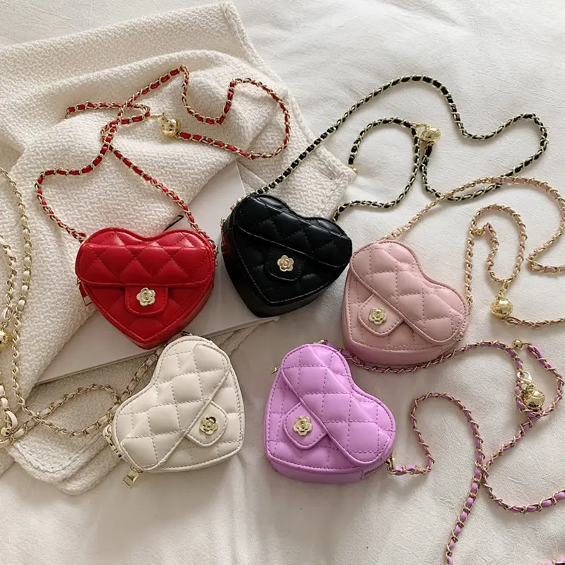 Fashion purse and handbags 2023 Leather Custom Shoulder Women heart shape Cute Mini hand Bags chain girls kids crossbody bags
