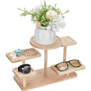 Wooden Display Rack 3 Tier <b>Rotating</b> Storage Shelf For <b>Desk</b> Organize Jewelry Glasses Plant Pot Natural Wood Color - Product Image 1