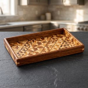 Plateau de rangement artisanal traditionnel en marqueterie or et bois |   Mosaïque géométrique Hakone Yosegi-Zaiku |   Vente en gros - Product Image 2