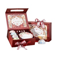 Coffret cadeau de bols et assiettes en céramique sous glaçure à motif végétal, compatibles micro-ondes, pour événements promotionnels et cadeaux d'entreprise