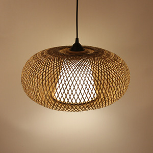 Bamboo Weaving Pendant <b>Light</b> Round E27 LED Single-Head Chandelier For Bedroom <b>Dining</b> Room Balcony Tea Room Zen Style - Product Image 2