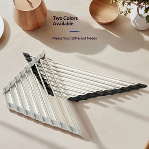 Scolapiatti Triangolare Pieghevole in Metallo da Pavimento con Portapiatti, Portacucchiai e Portaspugne - Fornitura Diretta dalla Fabbrica - Product Image 3