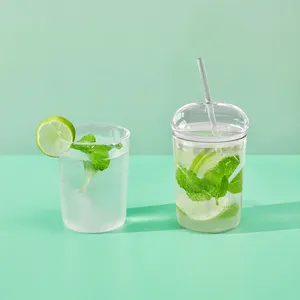 Glass Cup With Lid And Straw Coffee Tumblers Heat Resistant Milk Clear Drinking 16oz Glass Can For Bubble Tea Coffee Soda