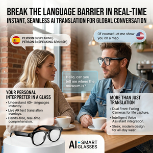 Lunettes de <span class=keywords><strong>traduction</strong></span> intelligentes M89-S 8MP, <span class=keywords><strong>traduction</strong></span> <span class=keywords><strong>instantanée</strong></span> multilingue, double caméra, enregistrement vidéo 4K, assistant IA, vente en gros - Product Image 3