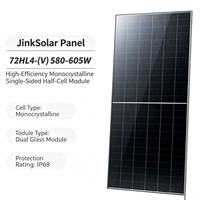 Panneau solaire monocristallin bifacial JinkSolar 580-605W demi-cellule 182mm, module double verre IP68, efficacité 42,5% PV-605M-425