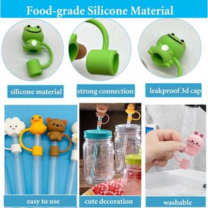 Tapas de silicona/PVC antipolvo de 10 mm (0.4 pulgadas) con diseños variados de animales y nubes para pajitas de vasos de 20-40 oz - Product Image 4