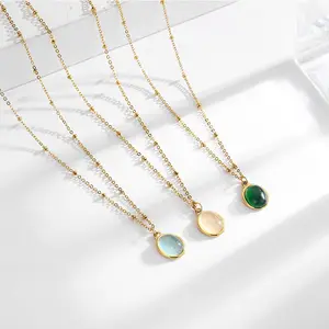 OEM Collier Femme Tendance Cat Eyes Natural Stone Stainless Steel Necklace Design Jewelry For Women