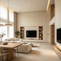 Mueble de TV Moderno para Villa Dúplex, con Manijas Invisibles de MDF, para un Espacio de Estar Elegante en Color Crema, Gabinete de TV de Madera
