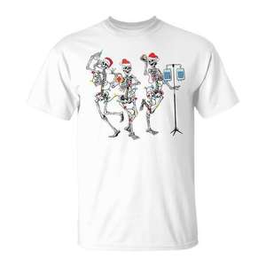 T-shirt de Noël pour adulte unisexe blanc avec motif infirmière squelette dansante - Product Image 1