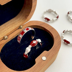 S925 <b>Sterling</b> <b>Silver</b> Chinese Red Bow Four Leaf Clover <b>Ring</b> For Women <b>Adjustable</b> Opening Niche Jewelry - Product Image 2