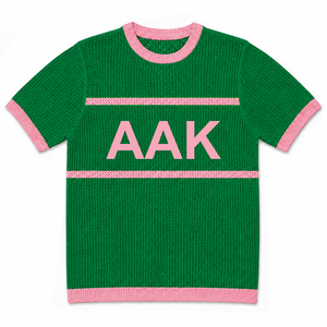Suéter de <span class=keywords><strong>punto</strong></span> personalizado verde griego y rosa, estilo casual, cuello redondo, manga corta, para verano, para <span class=keywords><strong>mujer</strong></span>, de hermandad - Product Image 3