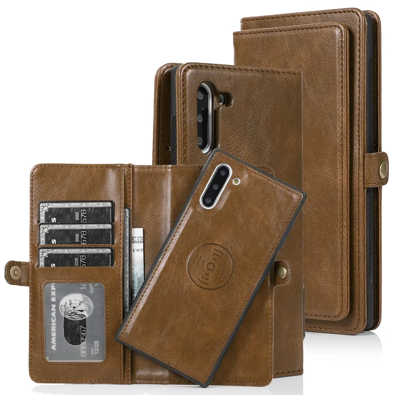 Съемный кожаный чехол-кошелек note 10 plus, кожаный чехол для телефона с ремешком на руку