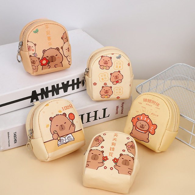 5 Designs New Kapybara Wallet With Keychain Cute Anime PU Leather Mini Coin Purse Wallet Headphone Key Bag for Kids