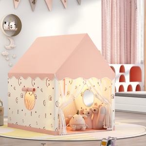 Casa de juegos de cara alegre rosa para niños, exquisita tienda de Castillo de cuento de hadas de princesa, casa de juegos para niños para interiores y exteriores - Product Image 1