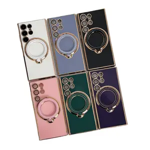 Wholesale Ring Holder Wireless Charging Support Electroplating Phone Case For Samsung S23 plus S23 Ultra phone covers