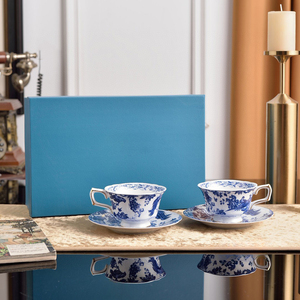 Juego de Taza y Platillo Doble de Cerámica Ecológica Phoenix Retro, Porcelana Azul y Blanca para Café y Leche de la Tarde - Product Image 3