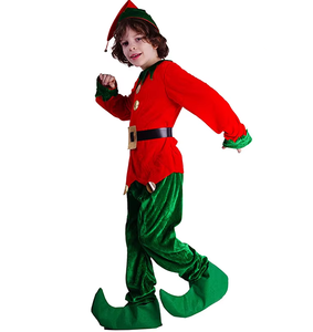 Luolan Children's Christmas <strong>Elf</strong> Princess <strong>Costume</strong> Green and Red Outfit for Boys and Girls Party Polyester S/M/L - Product Image 3
