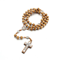 Chapelet en bois Komi vintage avec centre Vierge Marie, perles, croix, crucifix, pendentif, bijoux de prière, collier