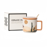 Ensemble de tasses à café en céramique écologiques classiques et uniques avec cuillère et couvercle pour le thé et le café de l'après-midi à la maison