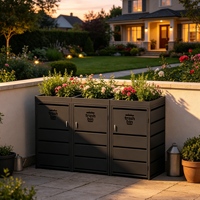 Ensemble de 3 poubelles à roulettes de 240 L avec jardinière supérieure, centre de recyclage en métal durable pour la décoration de la cour