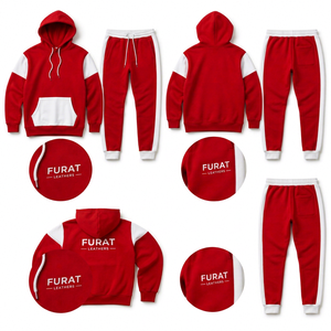 Conjunto Deportivo de 2 Piezas para Hombre FURAT LEATHERS, de Forro Polar Sólido, Transpirable y Ecológico, para Invierno, en Rojo y Blanco - Product Image 1