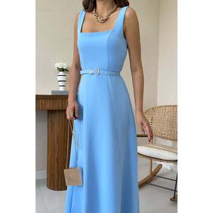 Robe de bal longue en satin bleu ciel avec ceinture, vente en gros - Product Image 2