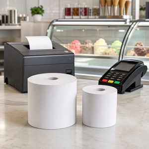 Rouleau d'étiquettes thermiques autocollantes en papier POS de qualité supérieure, sans BPA ni BPS, pour terminaux, vente en gros - Product Image 3