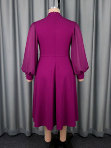 AM050651 elegante autunno con colletto rialzato ritagliato in Chiffon manica lunga lanterna a trapezio viola abito Casual <span class=keywords><strong>donna</strong></span> Plus Size formale - Product Image 6