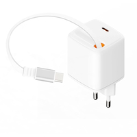 Pengisi Daya Cepat 65W PD dengan Kabel Type-C yang Dapat Ditarik, Dua Port Type-C, Perlindungan OTP untuk Laptop & Ponsel