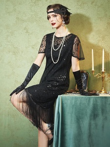 <span class=keywords><strong>Robe</strong></span> Flapper Col Rond Style Great Gatsby - <span class=keywords><strong>Robe</strong></span> Longueur Thé Années <span class=keywords><strong>20</strong></span> pour Femme <span class=keywords><strong>Manches</strong></span> Longues - Costume Diamant Années <span class=keywords><strong>20</strong></span> - Product Image 3