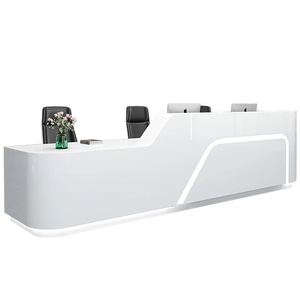 <b>Modern</b> <b>White</b> Reception <b>Desk</b> LED Front Counter Customizable Welcome Lobby Table for Company Showroom Shopping Mall - Product Image 6