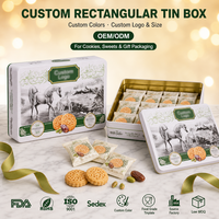 Boîte en étain rectangulaire personnalisée avec motif cheval arabe pour maamoul, dattes et biscuits, cadeaux, logo personnalisé OEM ODM