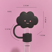 Capuchon anti-poussière pour paille de dessin animé, bouchon de paille en PVC de 10 mm, couvre-paille 3D noir rose fleurs fraises, accessoires pour gobelets